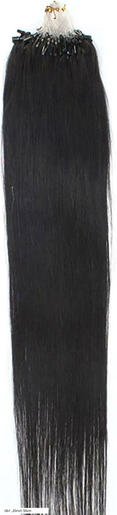 人毛 ring loop hair チップエクステ レミーエクステ カラー ウィッグ エクステンション 50本 20inch 50cm(1B#, 20inch 50cm)
