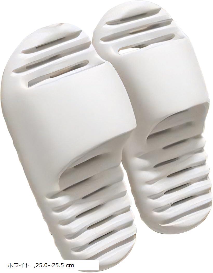 サンダル 中空 縮まない PVC 水が溜まらない バス ベランダ スリッパ メッシュ 水はけ お風呂 浴室 防水 (ホワイト, 25.0～25.5 cm)