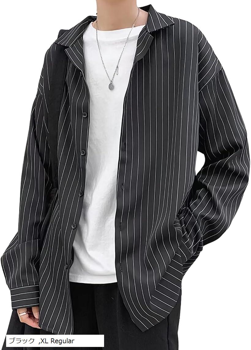 長袖 シャツ オープン カラー ストライプ ワイシャツ メンズ 男性 用 春 夏 秋 冬 服 物 ビジネス オフ..