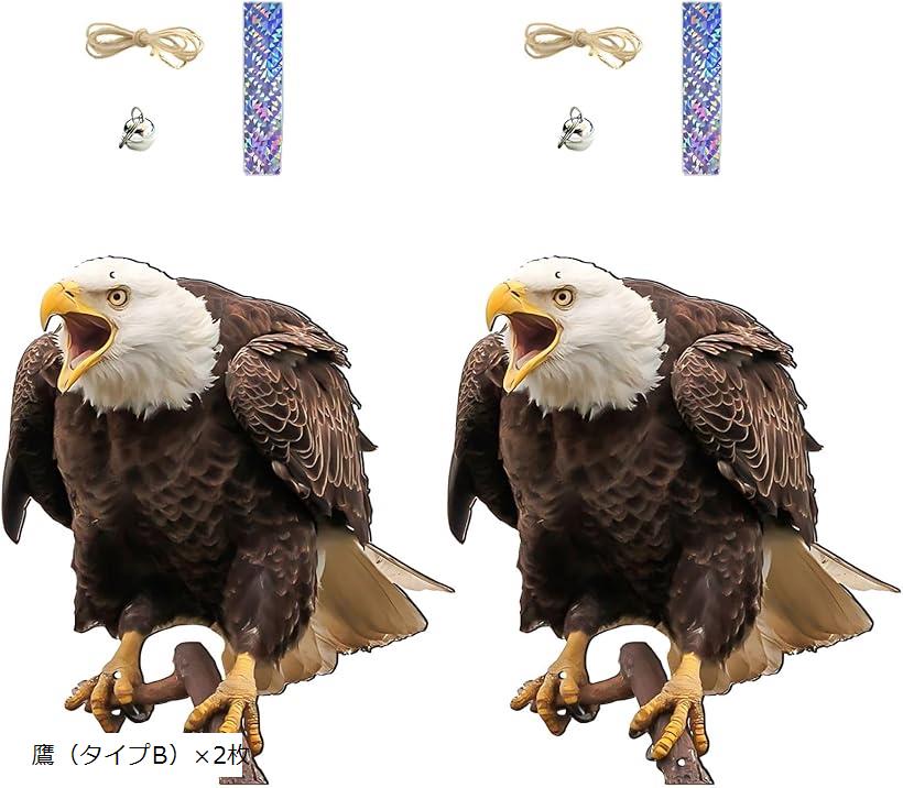 鳥避け 鳩よけ グッズ カラスよけ 鳥よけ 鳩避け カラス対策 除け ベランダ フクロウ 鷹 凧 撃退 防鳥 マンション 吊り下げ式(ブラウン, 鷹（タイプB）x2枚)のサムネイル