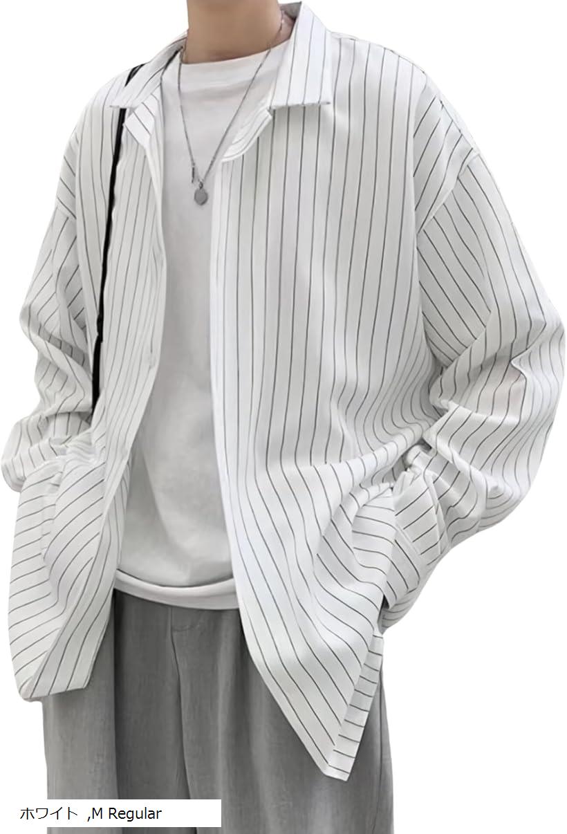 長袖 シャツ オープン カラー ストライプ ワイシャツ メンズ 男性 用 春 夏 秋 冬 服 物 ビジネス オフ..