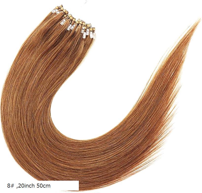 人毛 ring loop hair チップエクステ レミーエクステ カラー ウィッグ エクステンション 50本(8#, 20inch 50cm)