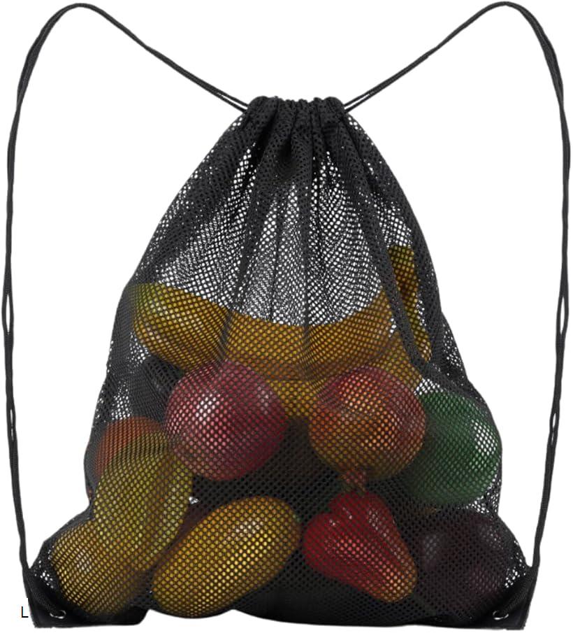 メッシュバッグ リュック ジムバッグ ナップサック ネットバッグ プール 軽量 大容量(ブラック, L)