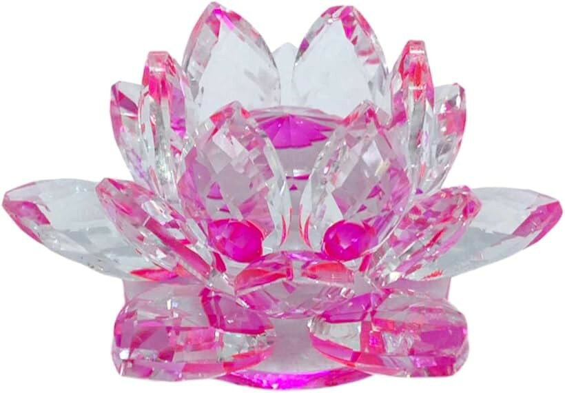 蓮の花 クリスタル ガラス 置物 オブジェ インテリア 風水 開運 サンキャッチャー オーロラ ロータス ピンク (ピンク)