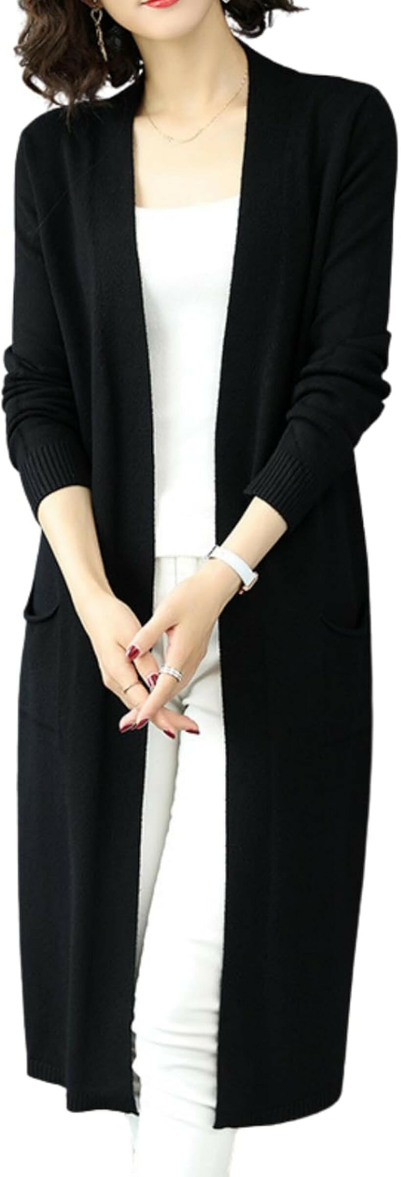 エレガントx気軽さ ロングカーディガン レディース 薄手 ニット ロング丈 ポケット...