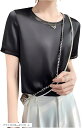 レディース カットソー Tシャツ 半袖 クルーネック Vネック トップス Uネック(ブラック(クルーネック), L)