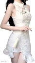 チャイナ服チャイナドレスフリルコスプレ仮装ロリータセクシーミニ衣装仮装ワンピース(ホワイト, M)