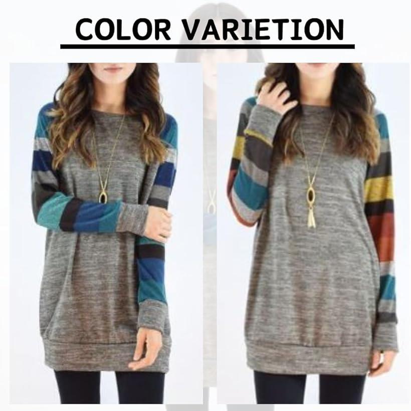 レッドレイ 長袖 ボーダー ニット チュニック レディース トップス Tシャツ 大きいサイズ(グレー/イエロー, L)