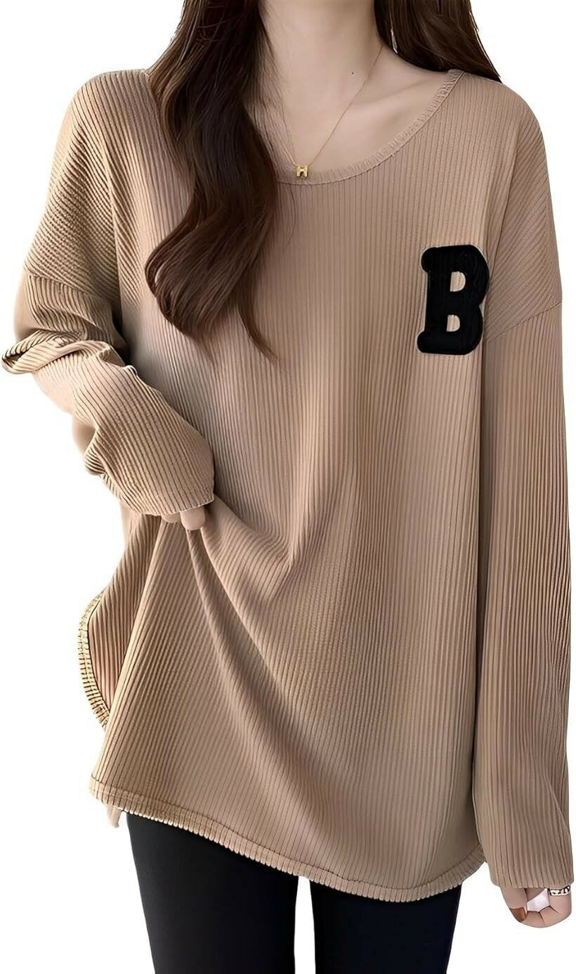 Other - オーバーサイズ 長袖 Tシャツ カットソー レディース ロゴ トップス 無地 シンプル ブラウン 04 XXLサイズ (ブラウン, 3L)