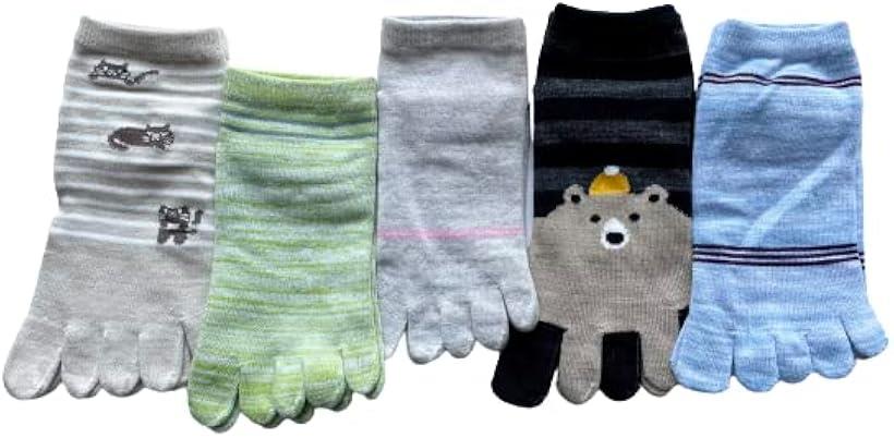 5本指靴下 レディース くるぶし ショート ソックス 5本指ソックス かわいい おしゃれ 薄手 夏 綿混 スニーカーソックス 5足セット 柄はお任せ(紺、グレー、ベージュ、赤、ピンク, 23-25)