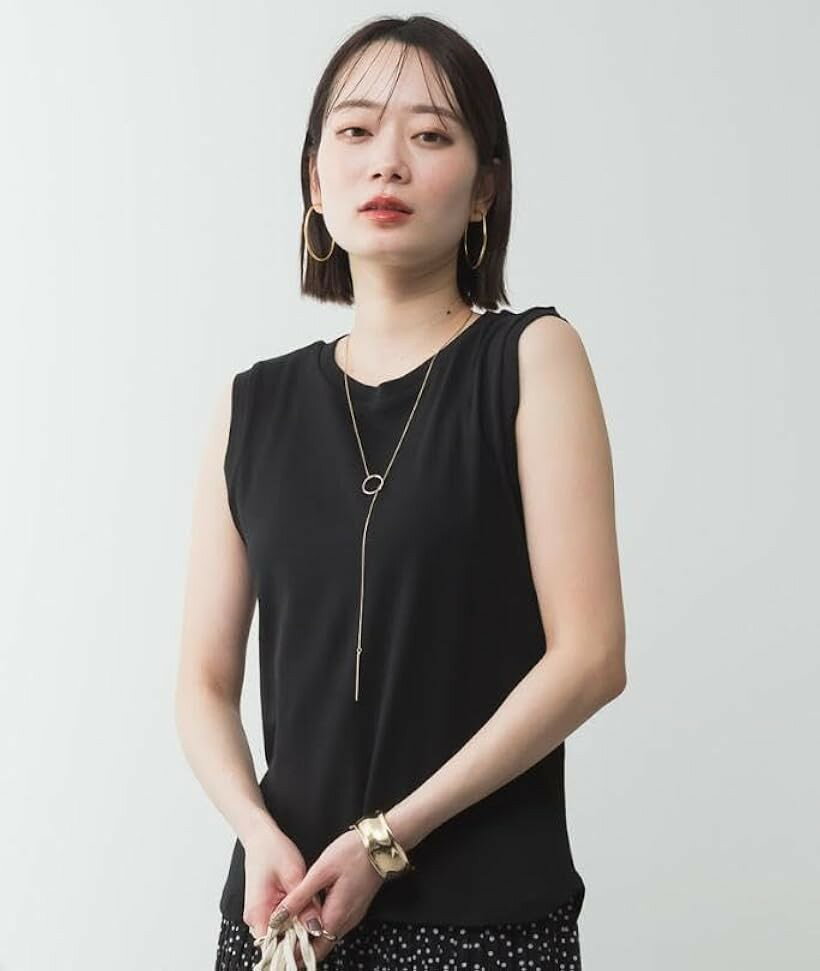 エンプティオ ラウンドネック ノースリーブ フィットネス レディース エレガント フォーマル コットン 丸襟 無地 透けない シンプル クルーネック モード ロング リクルート オシャレ シワにならない(#01ブラック, 3L)