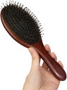 猪毛 ヘアブラシ パドルブラシ クッションブラシ 艶が出る 頭皮 マッサージ(ブラウン)