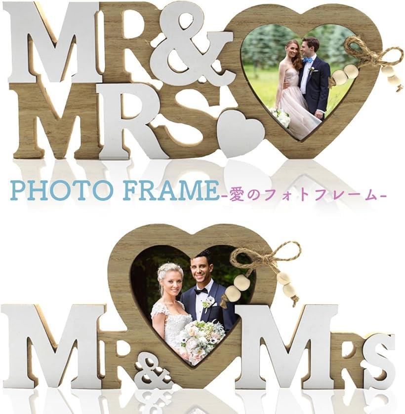 フォトフレーム ハート MR＆MRS カップル 夫婦 記念日 プレゼント 贈り物 おしゃれ インスタ 写真 スタンド 新婚 家族 写真立て 写真たて 卓上 インテリア A (A)