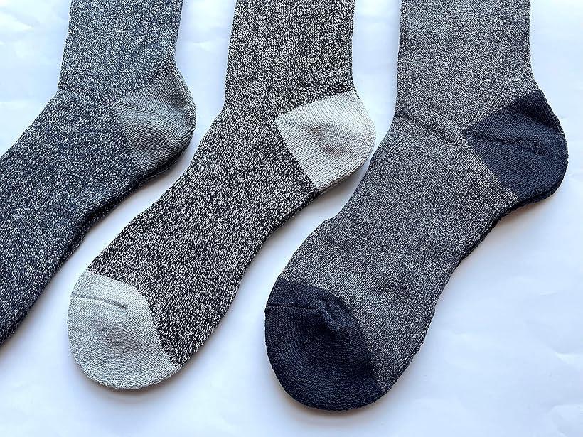 靴下 メンズ 厚手 冬 パイル ソックス ビジネス 冬用 ゆったり口ゴム 綿混 杢無地 3足セット 色はお任せ D11 (マルチカラー, 25-27)