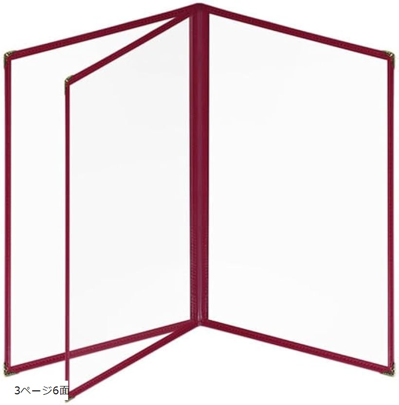 【楽天ランキング1位入賞】メニュー表 メニューブック 透明 PVC 差し替え可能 A4サイズ 中綴じ 赤色 3ページ6面 (3ページ6面)