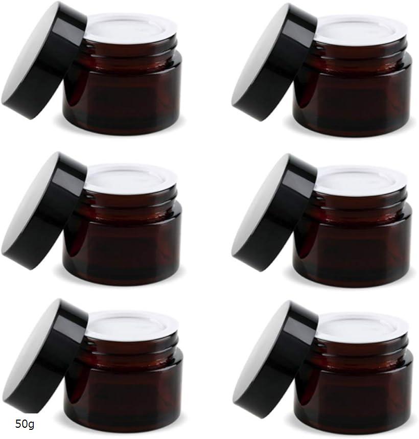 クリーム容器 遮光瓶 ガラス 詰替え 6個 セット ブラウン 50g (ブラウン, 50g)