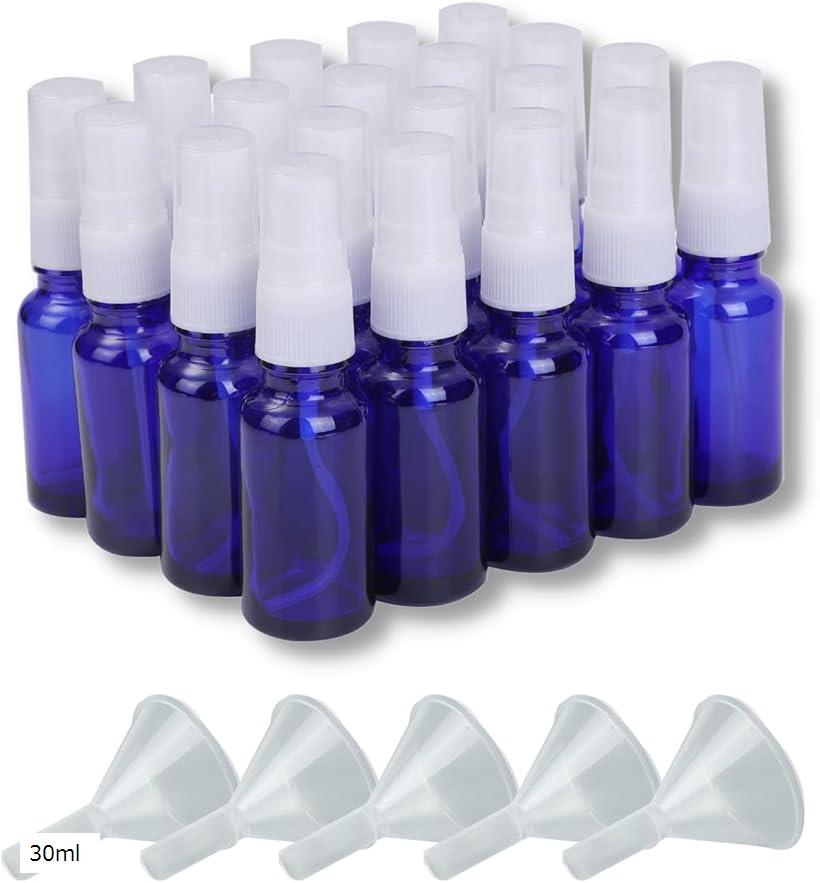 【楽天ランキング1位入賞】遮光瓶 スプレーボトル 精油 アロマオイル 詰め替え 保存用 ガラス製 20本セット 漏斗付き 30ml (30ml)