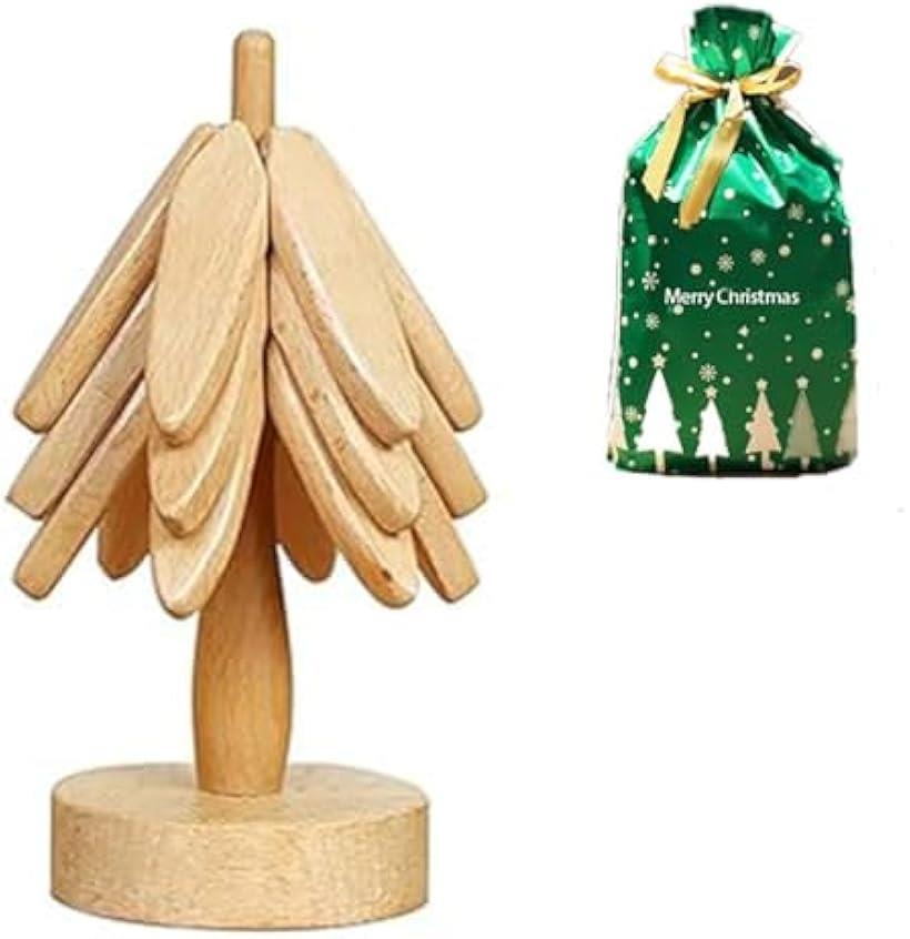 クリスマスプレゼント 鍋敷き 幅19.5cm 女性 ラッピング 袋 付き(ナチュラル, 3層ウッド（グッディバッグ）)