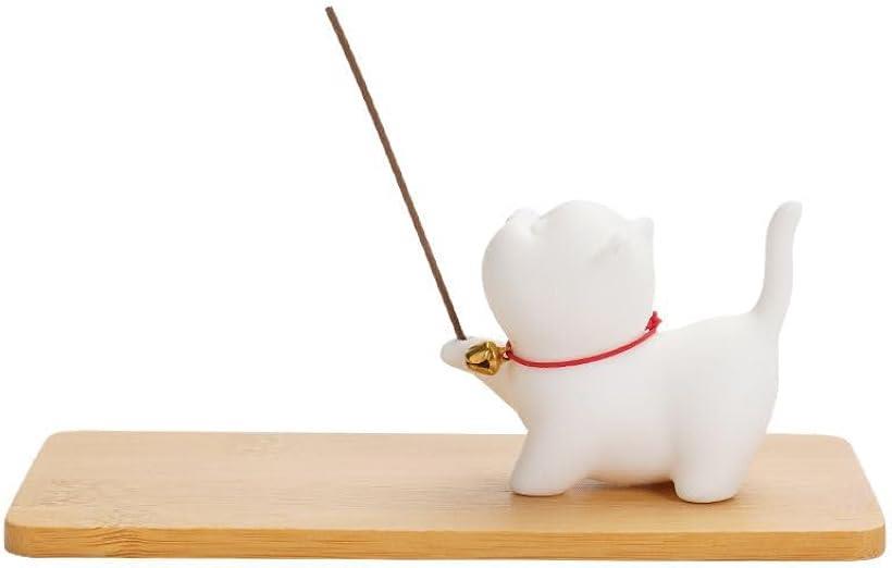 猫セラミック お香ホルダーセット 瞑想 ヨガ用(ホワイト, 画像参照)