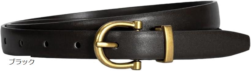 本革レディースベルト ゴールドバックル 全長約105cm幅1.8cm 日本国内検品 (ブラック)