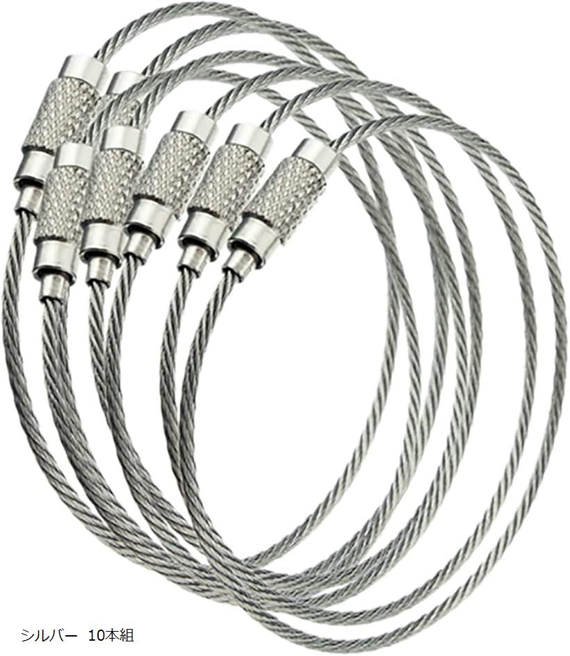 キーホルダー ワイヤー リング シルバー 10本組 長さ 約15cm ネジ式 キーチェーン キーリング ストラッ..
