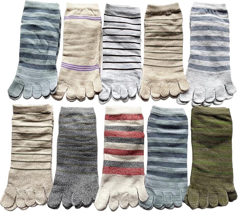 5本指ソックス メンズ 靴下 スポーツ ビジネス 五本指ソックス 綿 蒸れない おしゃれ 25-27cm 10足セット 柄はお任せ A10(黒、グレー、紺、チャコール, 25-27)