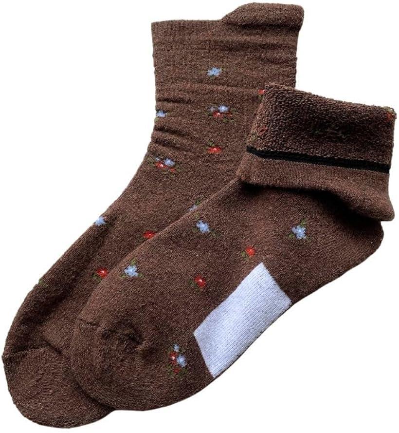 ソックス レディース 厚手 パイル編 片手で履ける 毛混 あったか 介護 靴下 保温 防寒 口ゴムなし 履きやすい 花柄 施設 病院 3足セット 色はお任せ G12 (マルチカラー, 23.0-25.0 cm)