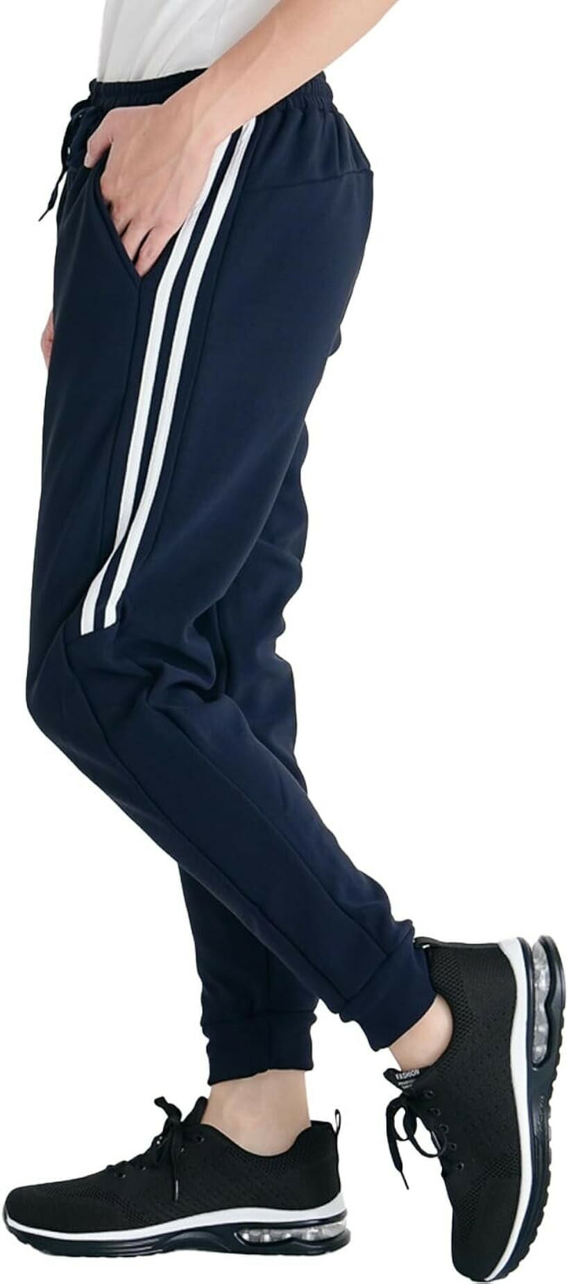 Jersey Pants - 裏起毛 ジョガーパンツ メンズ ロングパンツ ルームウェア 長ズボン スウェット 裏シャギー ジャージ ボトムス 秋 冬 暖かい 着心地 (ネイビーA, M)