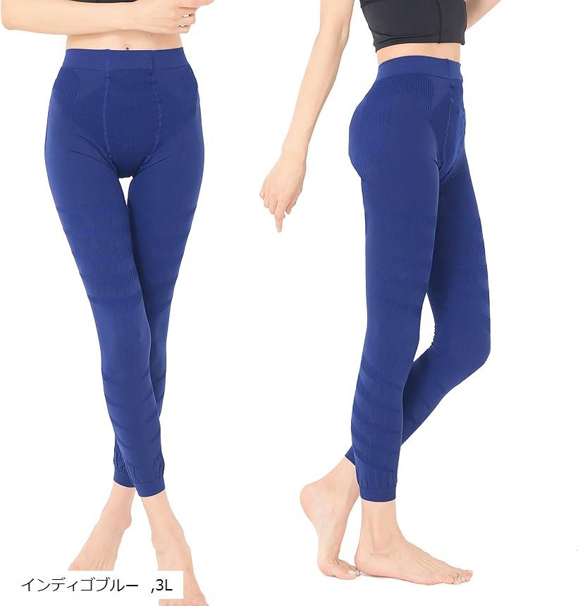 スパッツ タイツ 着圧 レディース ふくらはぎ 3L インディゴブルー (インディゴブルー, 3L)
