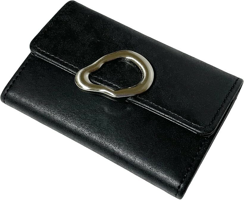 Name Card Cases - 名刺ケース レディース おしゃれ 可愛い アンティーク カード入れ 仕切りあり マグネット シンプル ビジネス (ブラック, 横幅：11cm、高さ：7.5cm、厚さ：2cm)