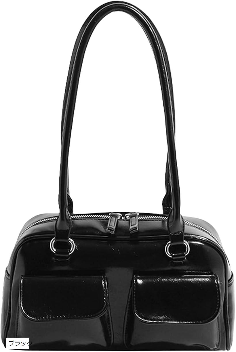 横長バッグ ボストンバッグ ハンドバッグ 肩掛けバッグ ショルダーバッグ ワンショルダーバッグ レディース 斜めがけ a4 大きめ 大容量 人気 トレンド おしゃれ かわいい パーティ(ブラック)のサムネイル