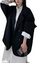ゆったり ジャケット おしゃれ アウター 長袖 羽織り レディース ポケット かわいい オーバーサイズ 秋 春 カジュアル きれいめ 襟付き 韓国風(ブラック, L)