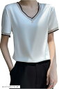 レディース カットソー Tシャツ 半袖 クルーネック Vネック トップス Uネック(ホワイト(Vネック), M)