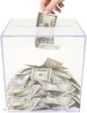 貯金箱 開かない 透明 お札 工作 おしゃれ 500円貯金 正方形 アクリル ステンレス(クリア, 12x12x12cm)