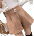 ショートパンツ フランネル Aライン シルエット ハイウエスト レディース カジュアル ボトムス 美脚 シンプル 可愛い 足長 効果 (ブラウン, L)