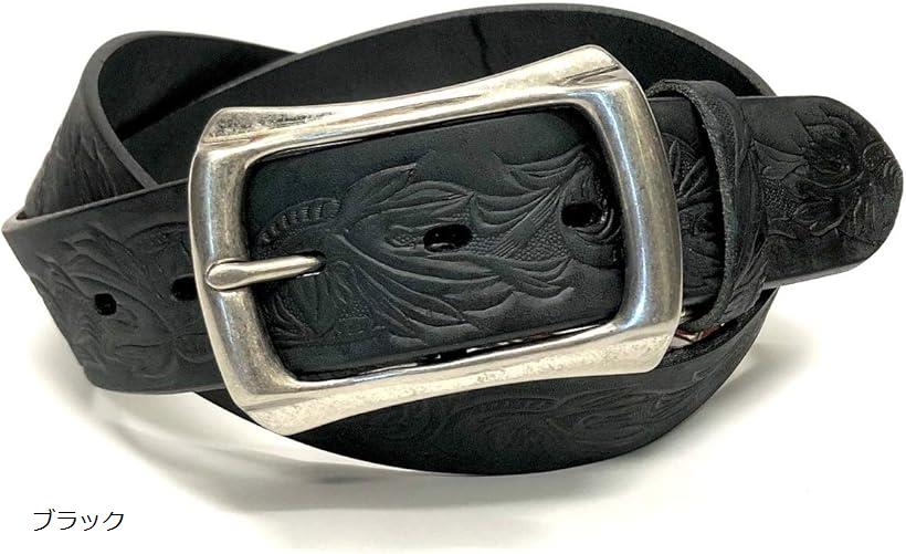 栃木レザー8363 40mm 葉柄 栃木レザーベルト ブラック (ブラック, Free Size)