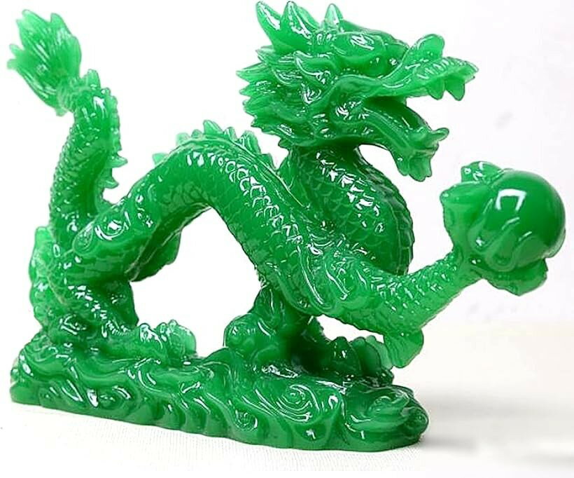 願い龍 風水 銅製 招財進宝 昇運金龍 風水龍 置物 インテリア 翡翠調 14cm (翡翠調, 14cm)