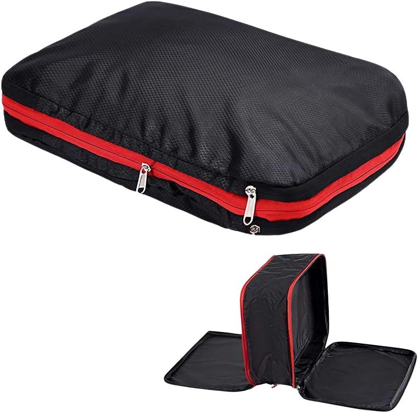 圧縮袋 旅行 旅行用圧縮袋 便利グッズ 簡単 省スペース Wファスナー マチ付き 洗濯可能 繰り返し使える(W35xD25cm)