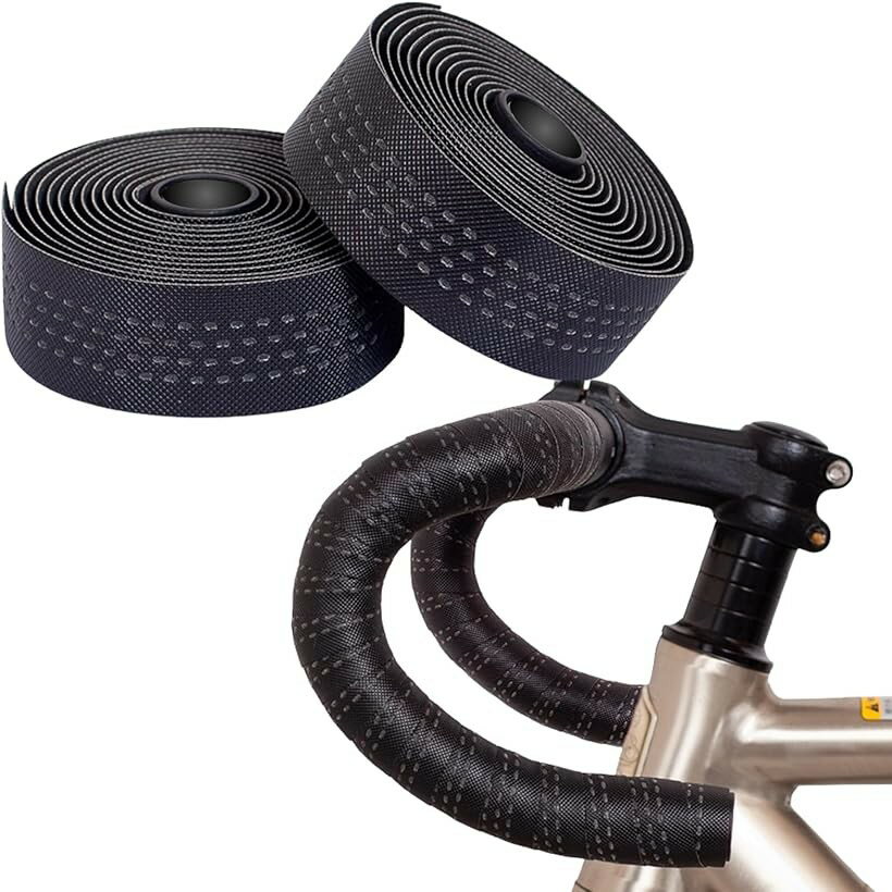 Mountain Bikes - 自転車 バーテープ ロードバイク ドロップハンドル用 滑り止め 高グリップ PU+EVA エンドプラグ付き 左右セット (ブラック, 長さ2220mm 幅30mm 厚み2.8mm)