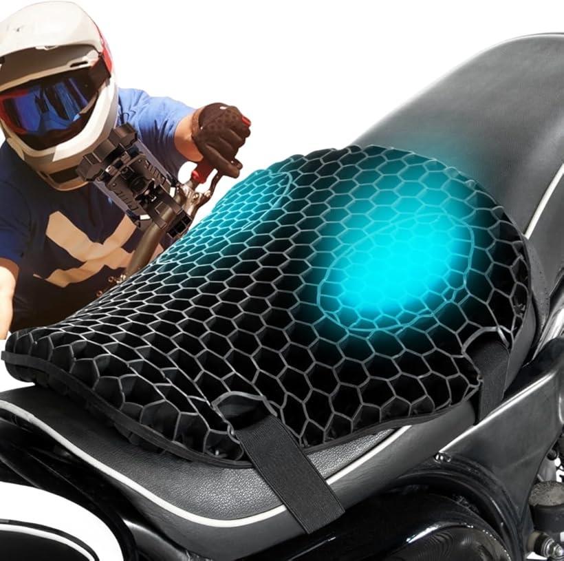 バイクシート クッション 厚型 オールシーズン対応 ゲルクッション 尻痛み 3Dメッシュシートカバー 通気 衝撃吸収 人間工学 断熱 日焼け止め 濡れ防止 換気 張り替え 座り心地快適(ブラック)
