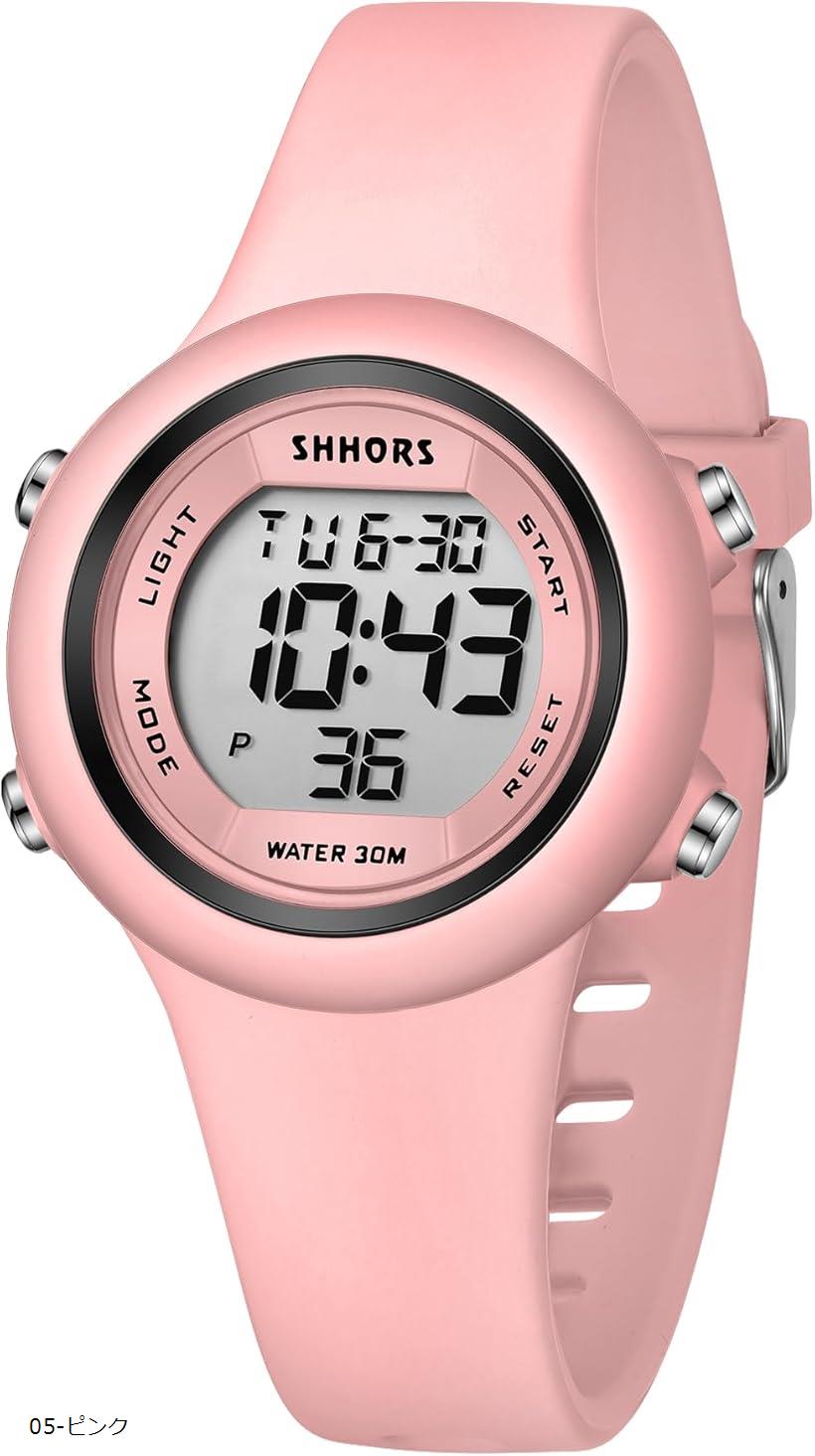 腕時計 デジタル レディース メンズ うで時計 細め スポーツウォッチ 見やすい 多機能付け 日付 曜日 アラーム LED表示 女性 防水腕時計 アウトドア シンプルウォッチ おしゃれ (05-ピンク)
