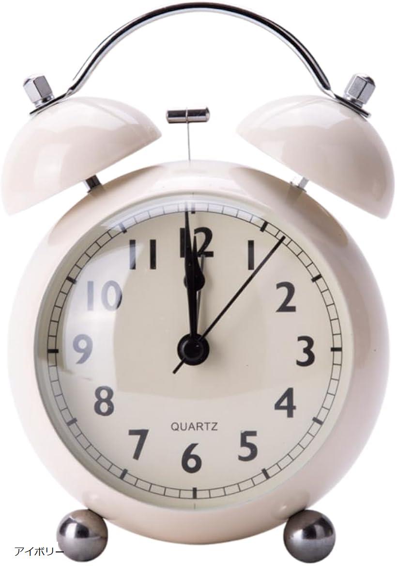 目覚まし時計 アンティーク調 置き時計 クラシック アナログ 静音 ムーブメント インテリア アイボリー (アイボリー, 直径9cm)