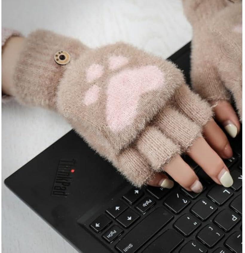 クープ・ド・クール 手袋 グローブ かわいい もこもこ 起毛 2way スマホ対応 タッチパネル 防寒 保温 冬用 レディース クリスマスプレゼント 彼女 フェミニン (ブラウン, Free Size)