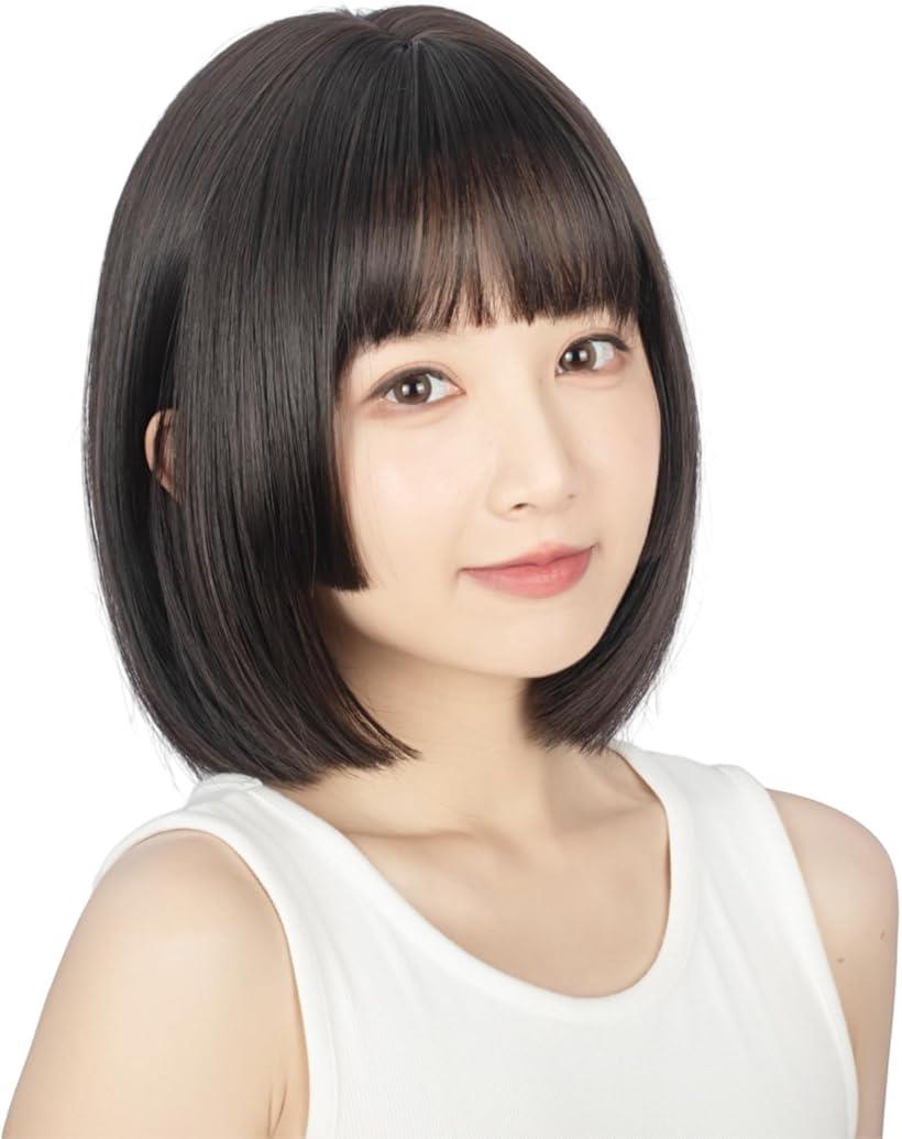 ウィッグ 姫カット ボブ かつら 女性 フルウィッグ ストレート ウイッグ ショート 黒髪 女装 ロリータ コスプレ wig 小顔 耐熱 ギフト(ブラック)