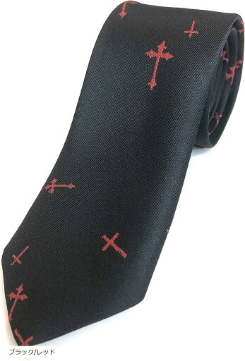 日本製クロス柄 十字架 織り ロック パンク V系 6cm幅 ネクタイ(ブラック/レッド) 日本製クロス柄 十字架 織り ロック パンク V系 6cm幅 ネクタイ(ブラック/レッド)