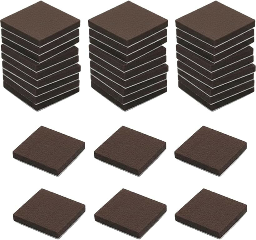 Mats - 住環境アドバイザー監修 家具パッド 椅子脚 足キャップ キズ防止 防音 滑り止め マット フローリング 損傷 保護 フェルト コットン (ブラウン 四角形 3.5cm 32枚)
