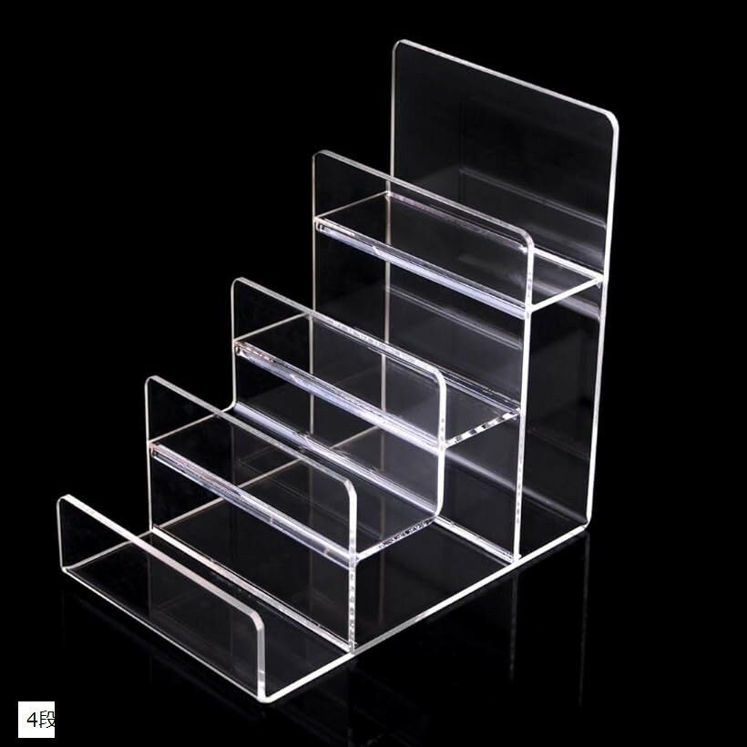 アクリル台 展示台 アクリルスタンド 展示用 ディスプレイスタンド 透明 陳列棚 財布 色見本 素材サンプル (4段, ノーマル)