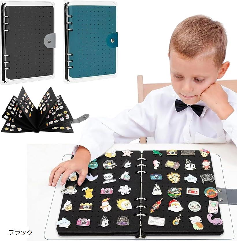 ピンバッジ ケース 飾る ディスプレイ 缶バッジ 収納 ファイル 持ち運び 刺繍缶 ブラック (ブラック)