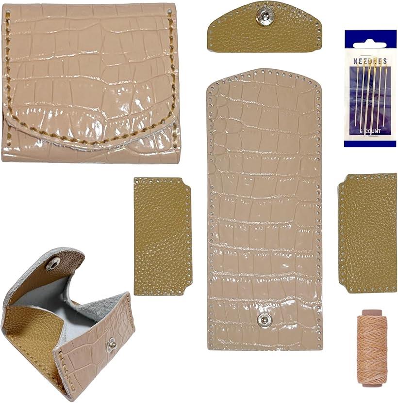 レザークラフト キット コインケース 本牛革 カット 穴あけ 済み 針 糸 付属 縫うだけかんたん おためし入門セット SW2453 クロコ型押しベージュ(ベージュ)