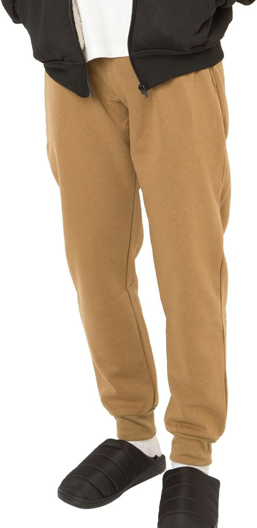 Sweat Pants - 裏起毛 スウェット ロングパンツ メンズ リブ ジョガーパンツ 長ズボン ウエストゴム 裾ゴム ストレッチ素材 ダークベージュ LLサイズ (ダークベージュ, LL)